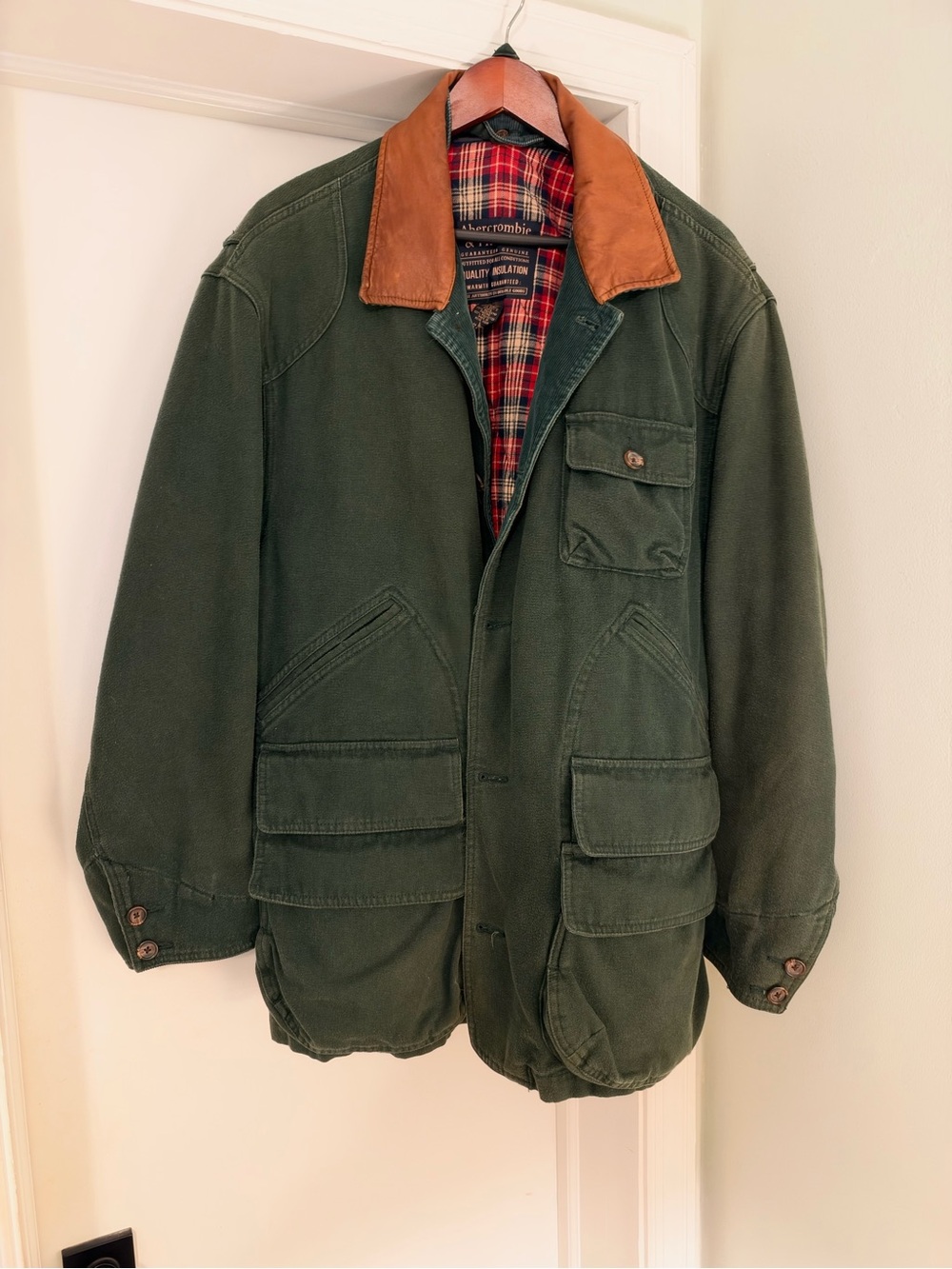 Abercrombie & Fitch Dark Green Field Jacket with Brown Collar